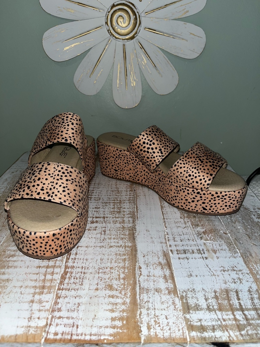 Corky’s Womens Peach Cheetah Print Platform Sandals